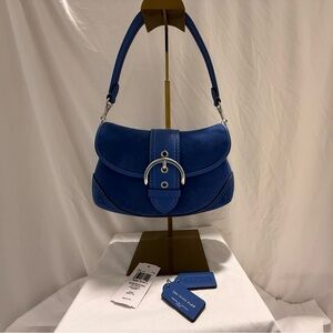 Coach SoHo Flap Bag in Mist Blue Suede and Silver Hardware
